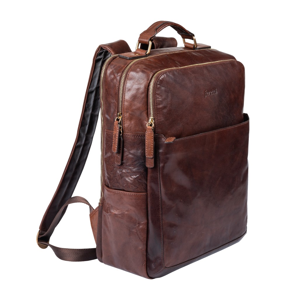 FERETTI – Leather Backpack – Cognac / Brown | Costas Theodorou Ltd