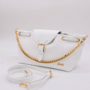 white gold bucket bag
