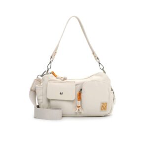 beige handbag orange details