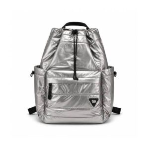 silver backpack