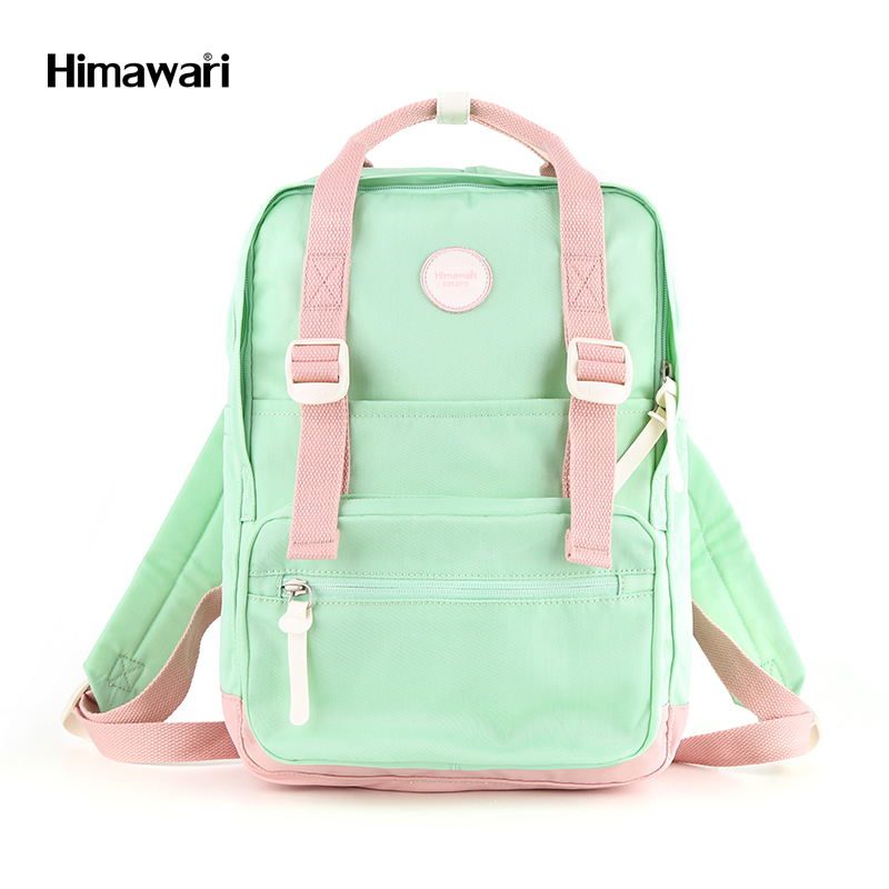 green and pink backpack